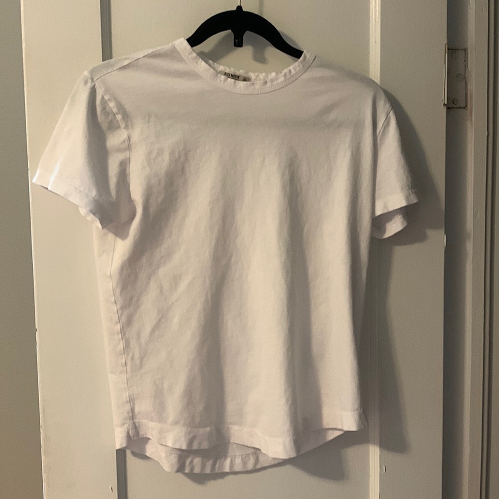 Buck Mason white curved hem t shirt